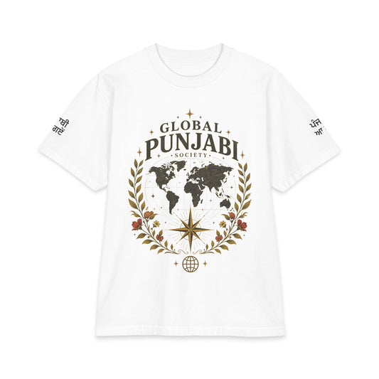 Global Punjabi Society T‑Shirt — World Map Crest Tee Punjabi Aa Gaaye Sleeve