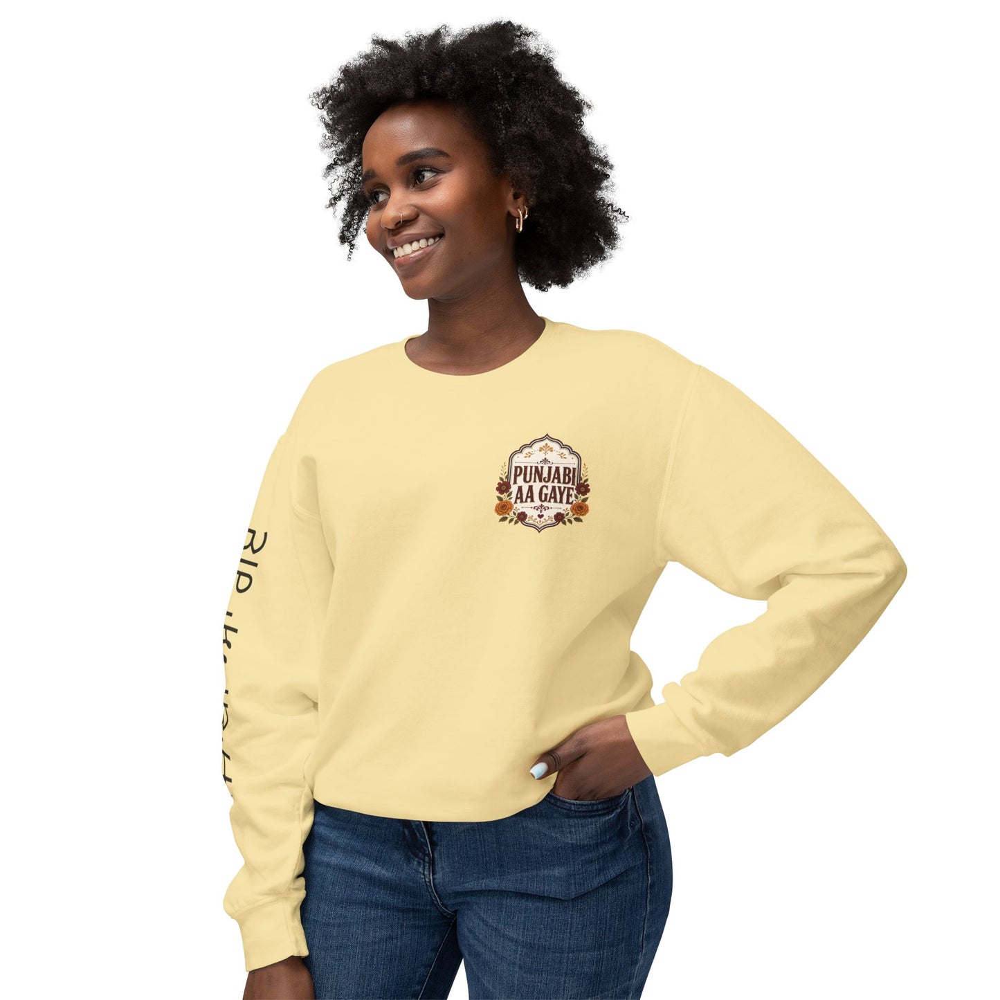 Punjabi Aa Gaye Crewneck Floral + Sleeve